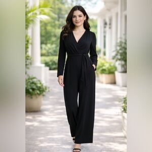 Cato black silky jumpsuit wrap size Large